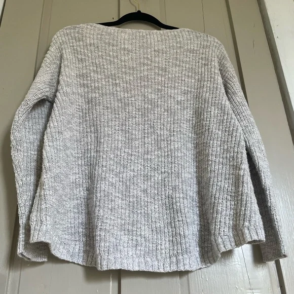 Madewell Light Gray Cotton Crew Neck Sweater with Textured Knit Flowy Coverup - Picture 9 of 9